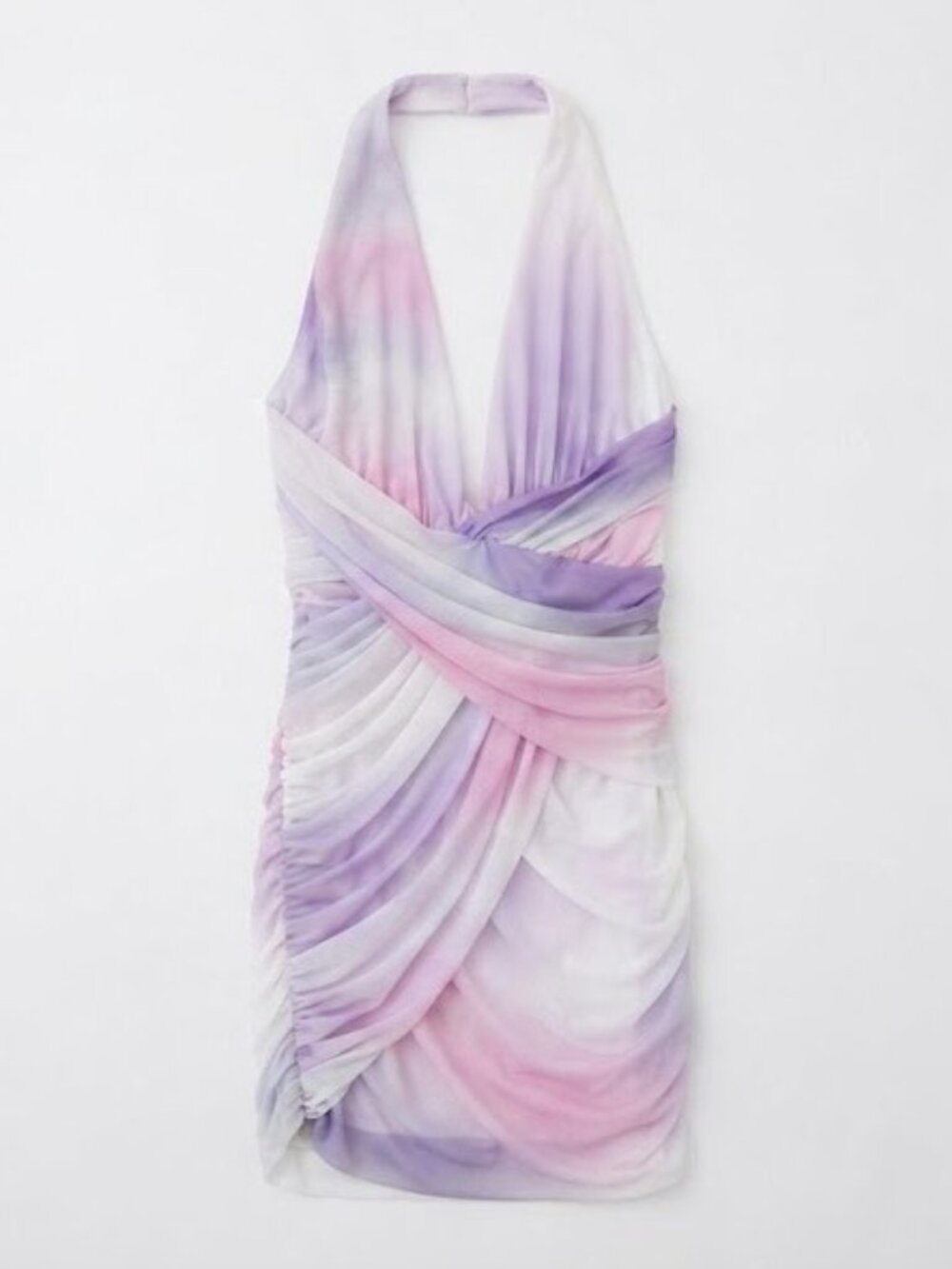 Zara Lavender and Pink Ombre Draped Halter Mini Dress
